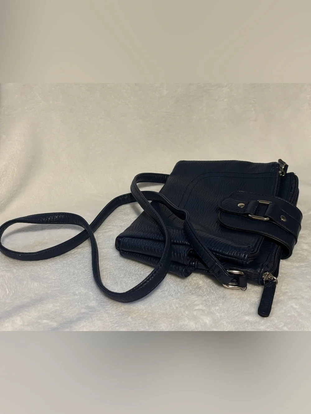 Navy Crossbody Shoulder Bag with Buckle Detail